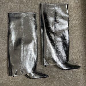 Zara Silver Metallic Knee-High Boots 41 (10)